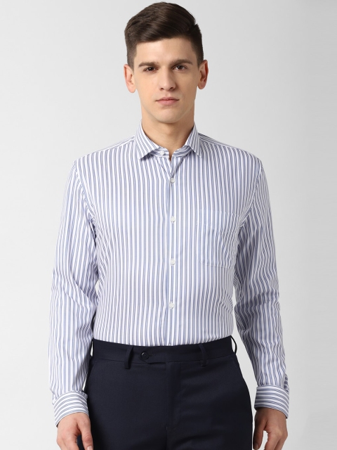 

Peter England Men White & Blue Slim Fit Striped Formal Shirt