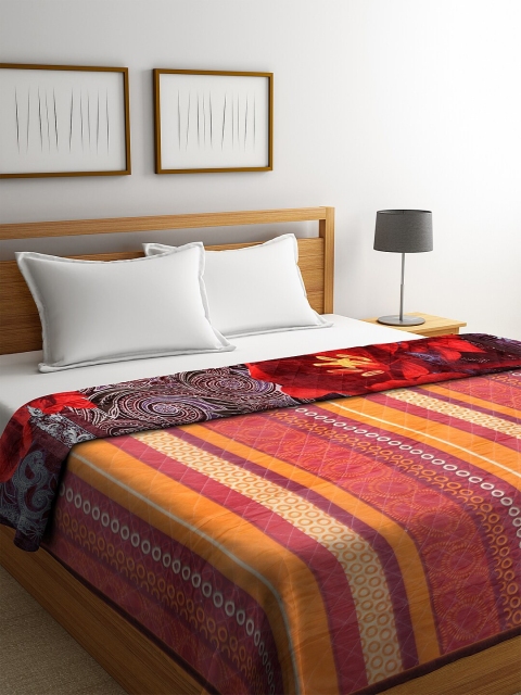 

KLOTTHE Red & Orange Floral Mild Winter 800 GSM Double Bed Blanket