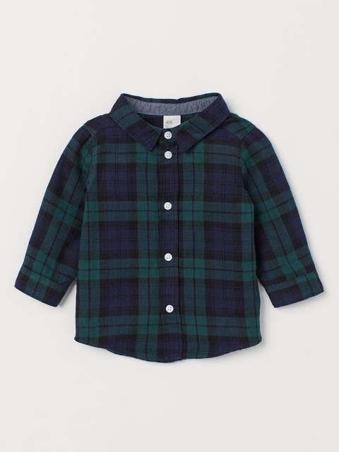 

H&M Boys Navy Blue & Green Checked Flannel Shirt
