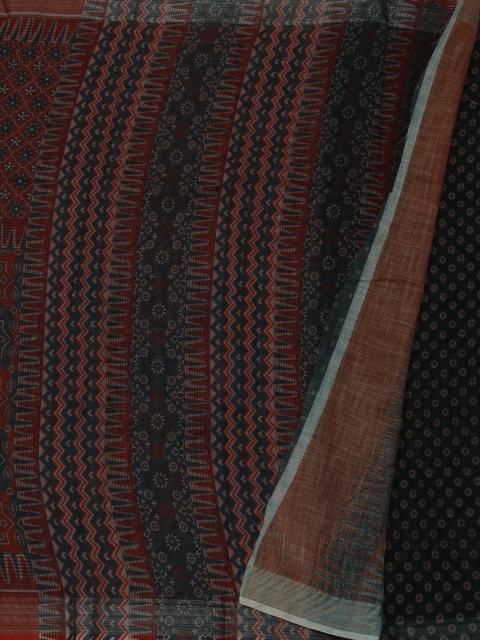 

Pothys Red & Black Pure Linen Printed Saree