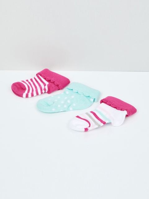 

max Girls Pack of 3 Striped Ankle-Length Socks, Pink