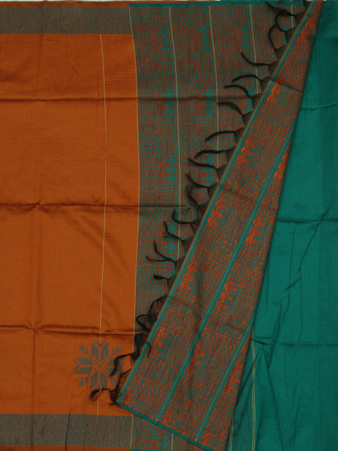 

Pothys Rust & Green Jute Silk Woven Design Saree