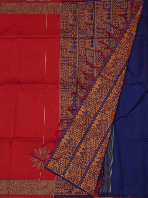 

Pothys Red & Blue Jute Silk Woven Design Saree