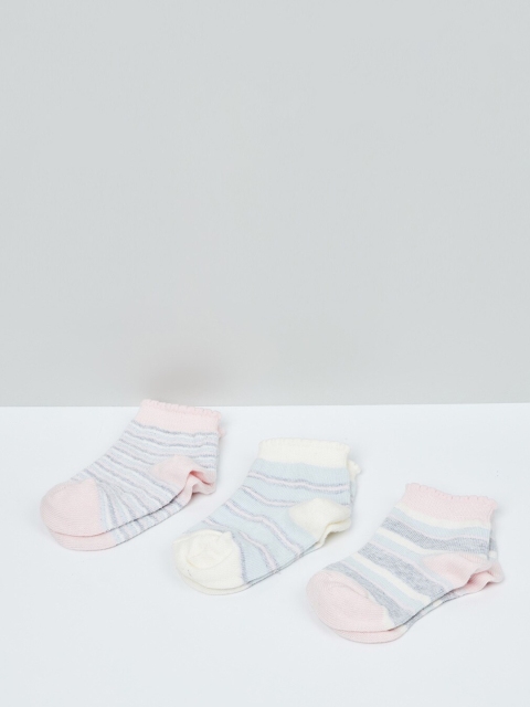 

max Girls Pack Of 3 Blue & Pink Striped Ankle-Length Socks