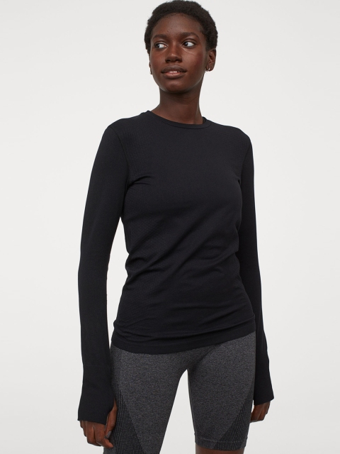 

H&M Women Black Solid Seamless Sports Top
