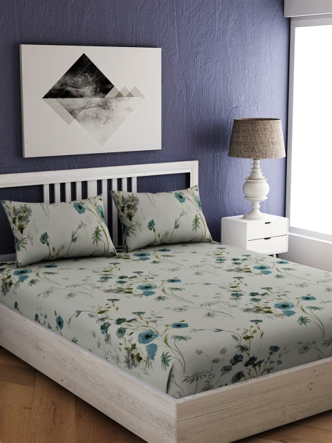 

EverHOME Green Floral 210 TC Cotton 1 King Bedsheet with 2 Pillow Covers