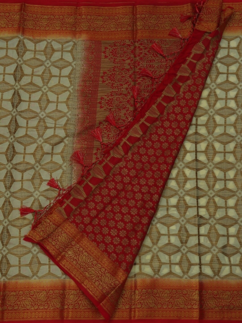 

Pothys Cream-Coloured & Maroon Jute Silk Printed Saree