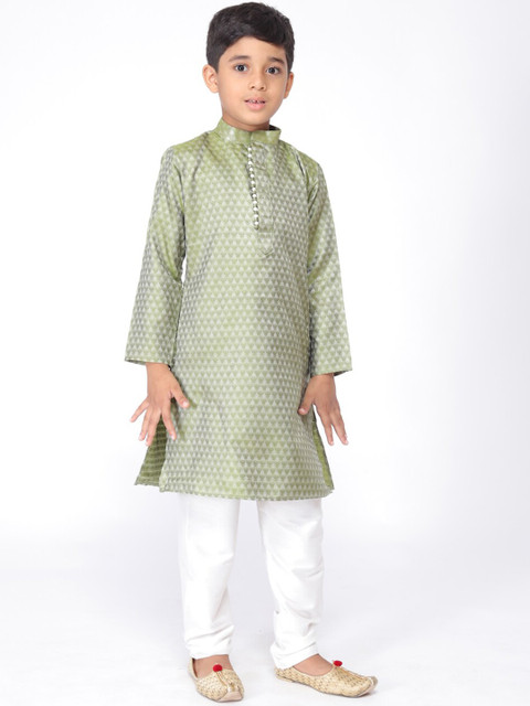 

TABARD Boys Green & Off-White Woven Design Straight Kurta