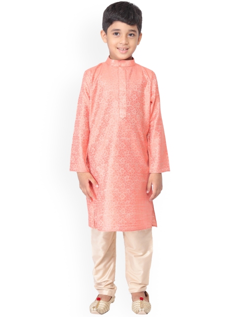 

TABARD Boys Pink & Gold-Toned Woven Design Straight Kurta