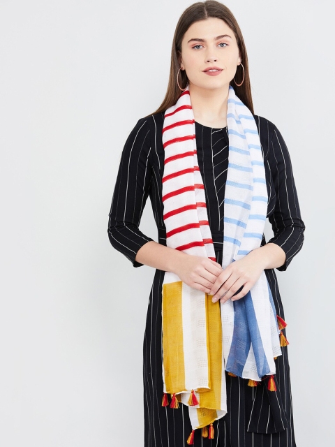 max Women White & Red Striped Scarf