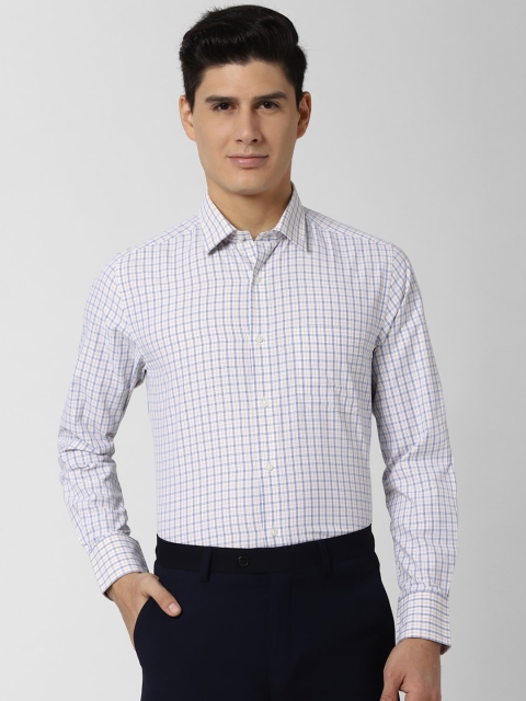 

Peter England Men White & Blue Slim Fit Checked Formal Shirt
