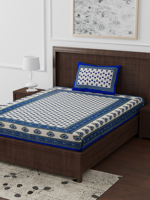 

Gulaab Jaipur Blue & White Ethnic Motifs 250 TC Cotton 1 Single Bedsheet with 1 Pillow Covers