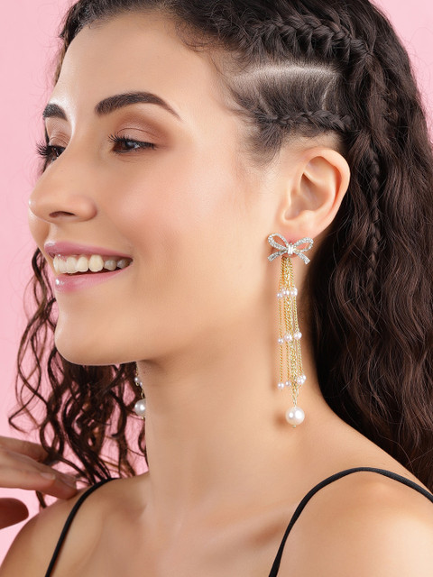 

TOKYO TALKIES X rubans FASHION ACCESSORIES Gold-Plated & White Contemporary Drop Earrings