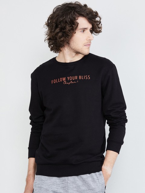 

max Men Black & Orange Printed Sweatshirt