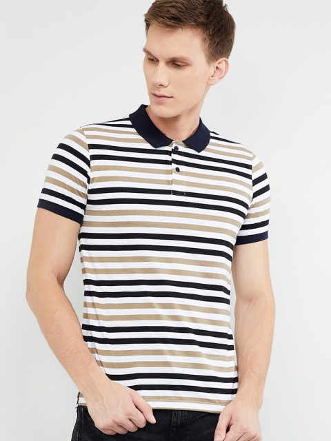 

max Men Blue Striped Polo Collar T-shirt