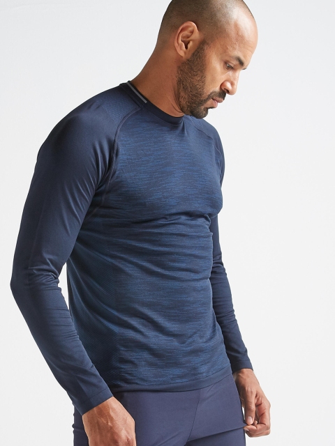 

Domyos by Decathlon Men Navy Blue Long-Sleeved Slim-Fit Gym T-shirt