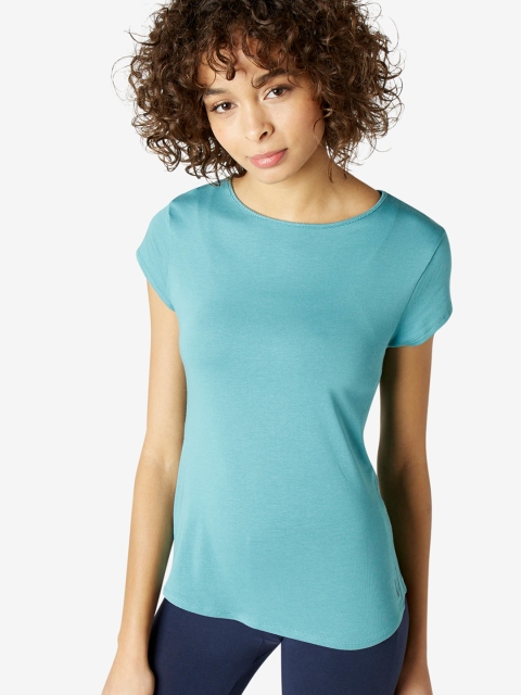 

NYAMBA By Decathlon Women Blue Solid Round Neck T-shirt