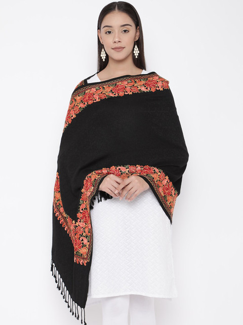 

Pashmoda Women Black & Pink Embroidered Stole