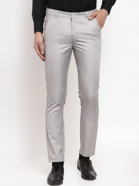 

JAINISH Men Grey Smart Slim Fit Solid Formal Trousers