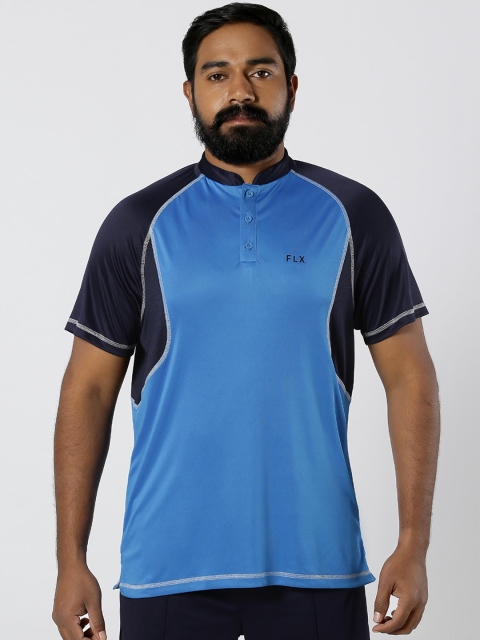 

FLX By Decathlon Men Blue Solid Mandarin Collar T-shirt
