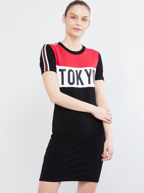 

max Women Black & Red Printed T-shirt Dress