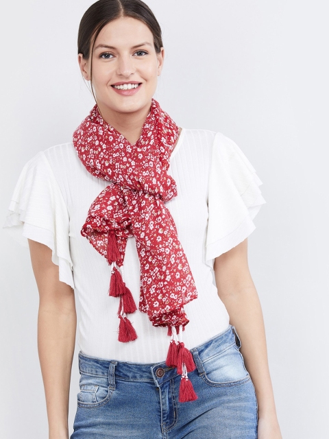 

max Women Red & White Printed Scarf with Tasselled Border