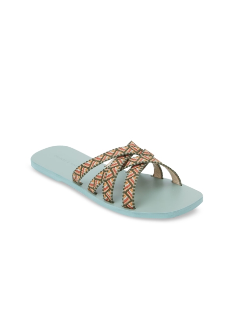 

CHARLES & KEITH Women Green & Beige Textured Open Toe Flats
