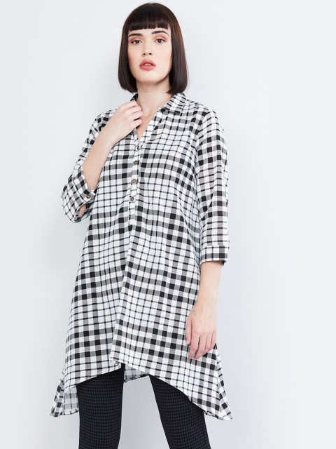 

max Women Off-White & Black Checked Tunic