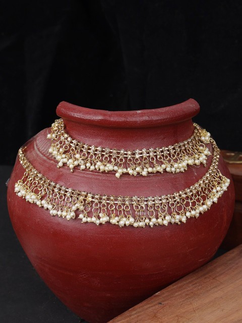

ANIKAS CREATION Set of 2 Gold Plated Handcrafted Kundan & Stone Studded Anklets
