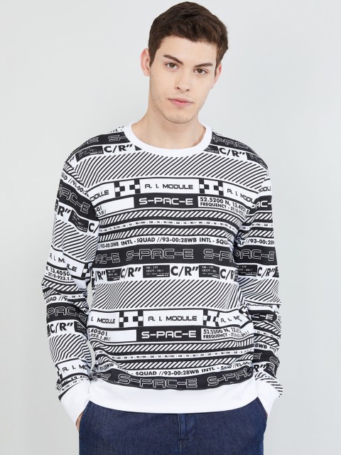 

max Men White & Black Printed Sweatshirt