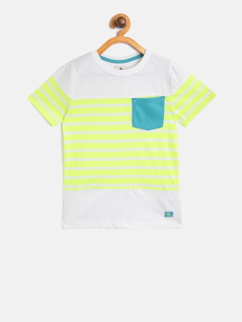 

Cherry Crumble Boys White & Green Striped Round Neck T-shirt