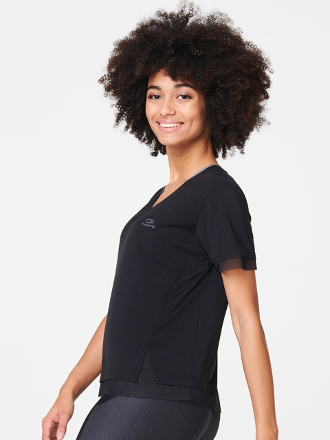 

Kalenji By Decathlon Women Black Solid Round Neck T-shirt