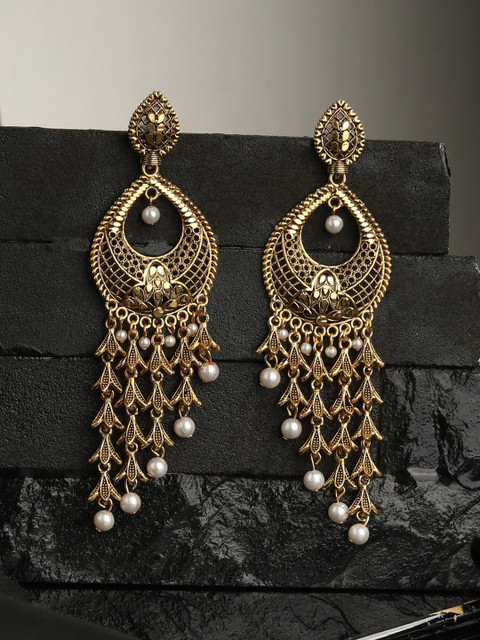 

ANIKAS CREATION Gold-Plated Antique Classic Drop Earrings