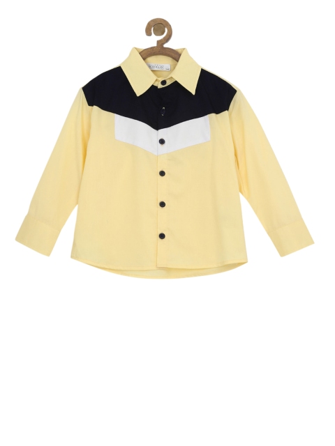 

KIDKLO Boys Yellow & Black Regular Fit Colourblocked Casual Shirt