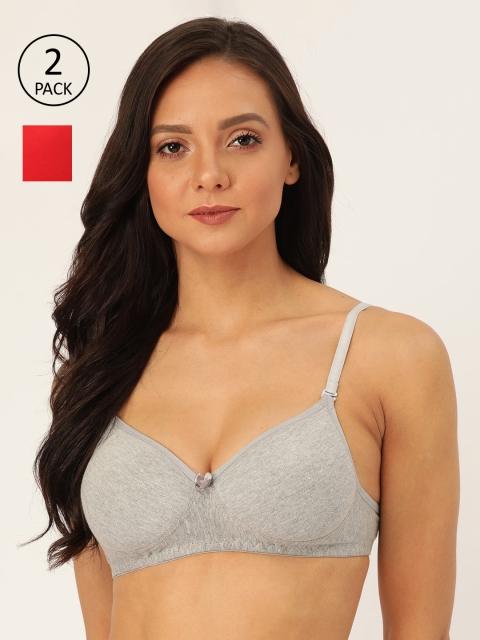 

Lady Lyka Pack Of 2 Solid Non-Wired Lightly Padded T-shirt Bra MISTIQUE-RED-GRYM