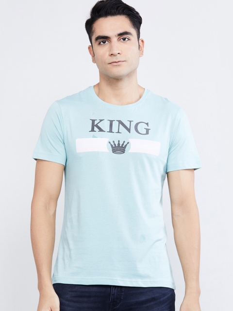 

max Men Blue Printed Round Neck T-shirt