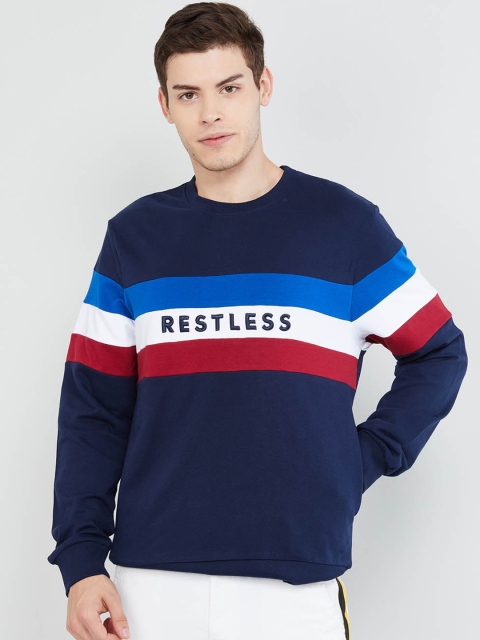 

max Men Blue Striped Sweatshirt