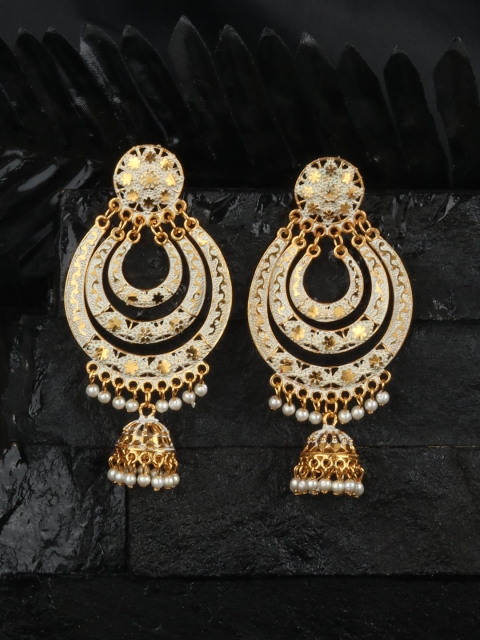 

ANIKAS CREATION Gold-Toned & White Circular Jhumkas