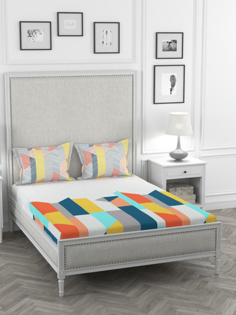 

Portico New York Multicoloured Geometric 144 TC Cotton 1 King Bedsheet with 2 Pillow Covers, Multi