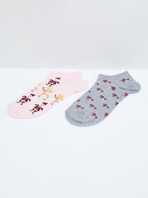 

max Girls Pack Of 2 Pink & Grey Printed Ankle-Length Socks