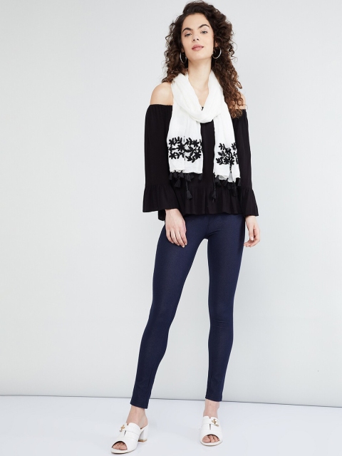

max Women White Embroidered Scarf