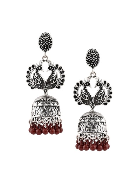 

ToniQ Silver-Plated Peacock Shaped Jhumkas