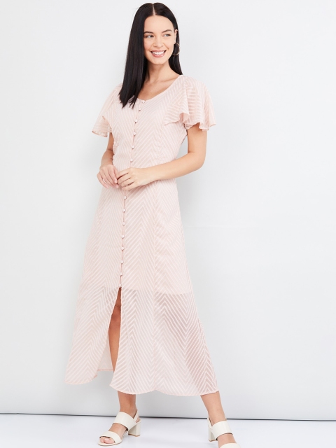 

max Women Peach-Coloured Self Design A-Line Dress