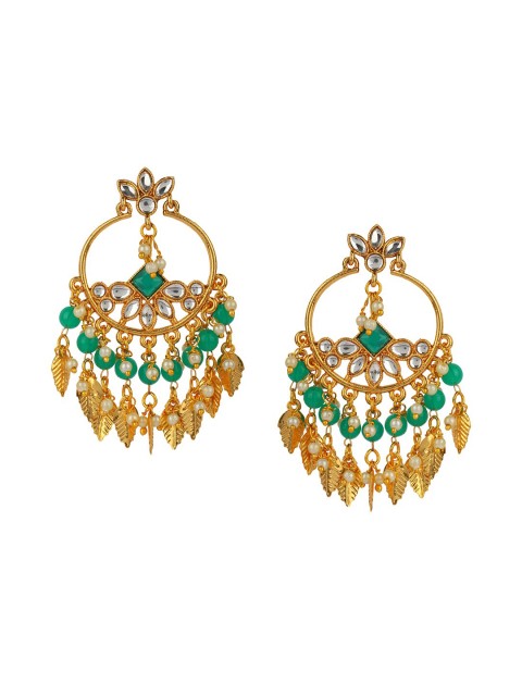 

ANIKAS CREATION Green & Gold Circular Drop Earrings