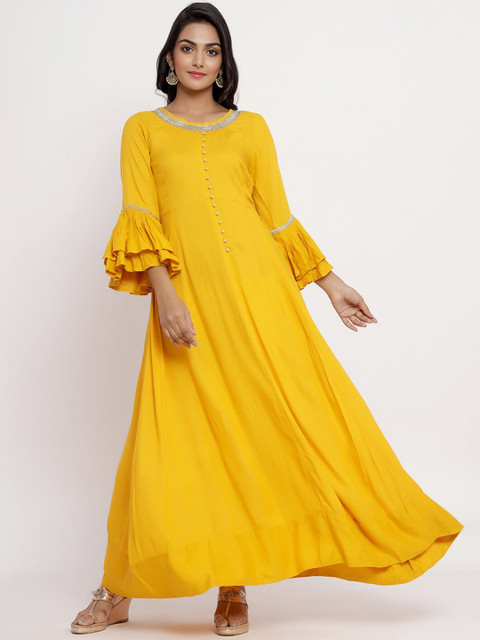 

Indi INSIDE Women Mustard Yellow Ethnic Maxi Dress