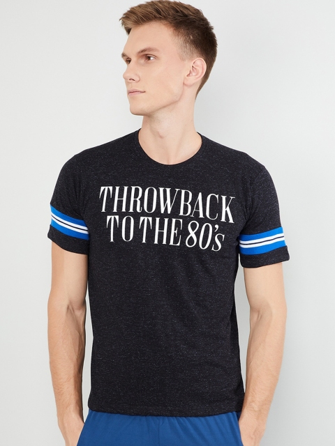 

max Men Black Printed Round Neck T-shirt