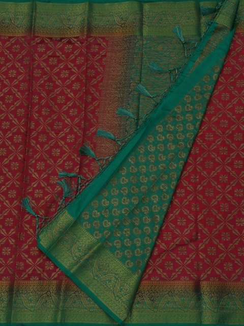 

Pothys Red & Fluorescent Green Jute Silk Printed Saree