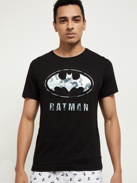 

max Men Black Batman Printed Round Neck T-shirt