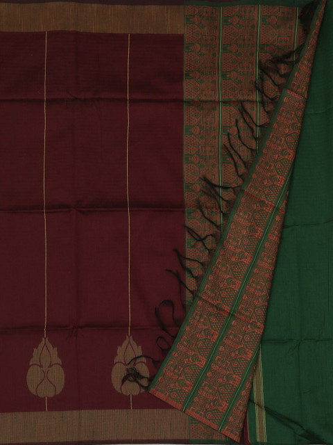 

Pothys Maroon & Green Jute Silk Printed Saree