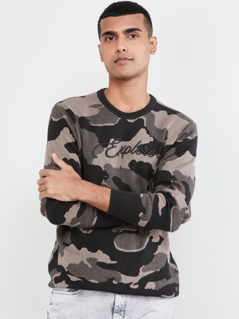 

max Men Beige & Grey Camouflage Printed Sweatshirt